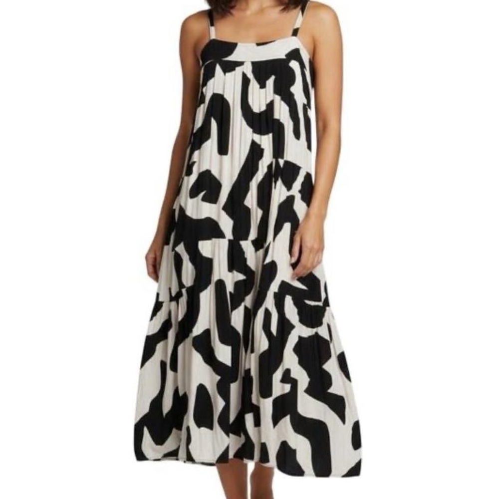 Anthropologie Abel the Label Black and White Abstract Print Tiered Midi dress